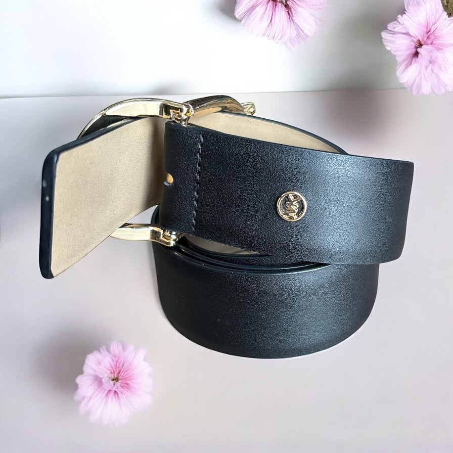 Cinturón Michael k negro hebilla grande dorada