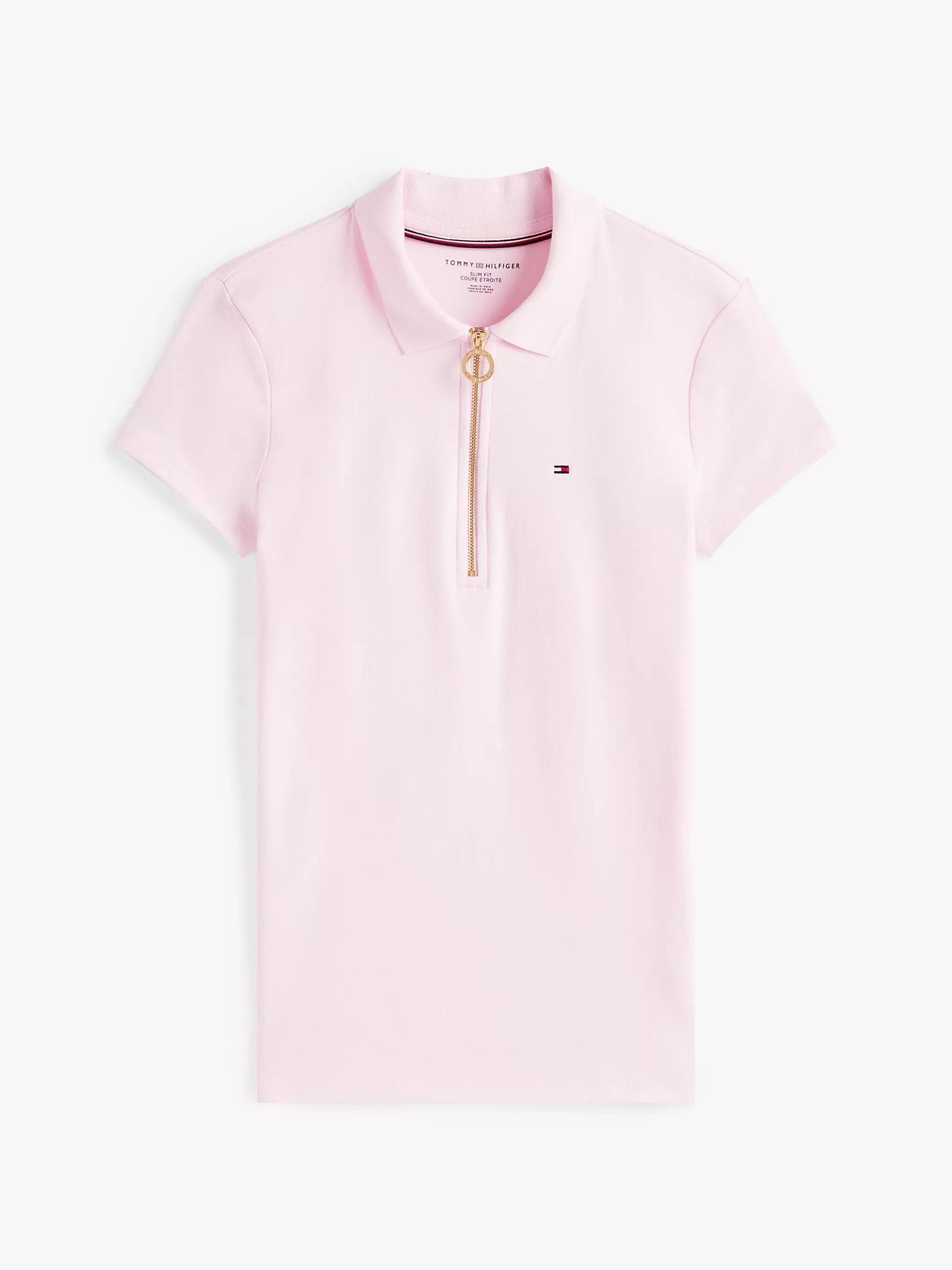 Playera Tommy H rosa tipo Polo cierre y dije dorado