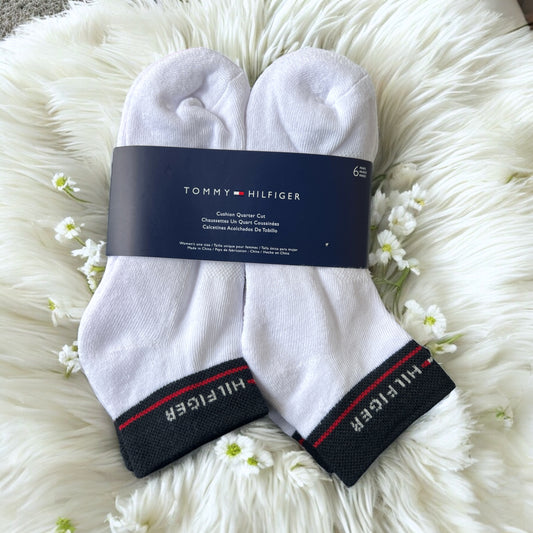 Tines Tommy H blancos con línea azul y letras blancas