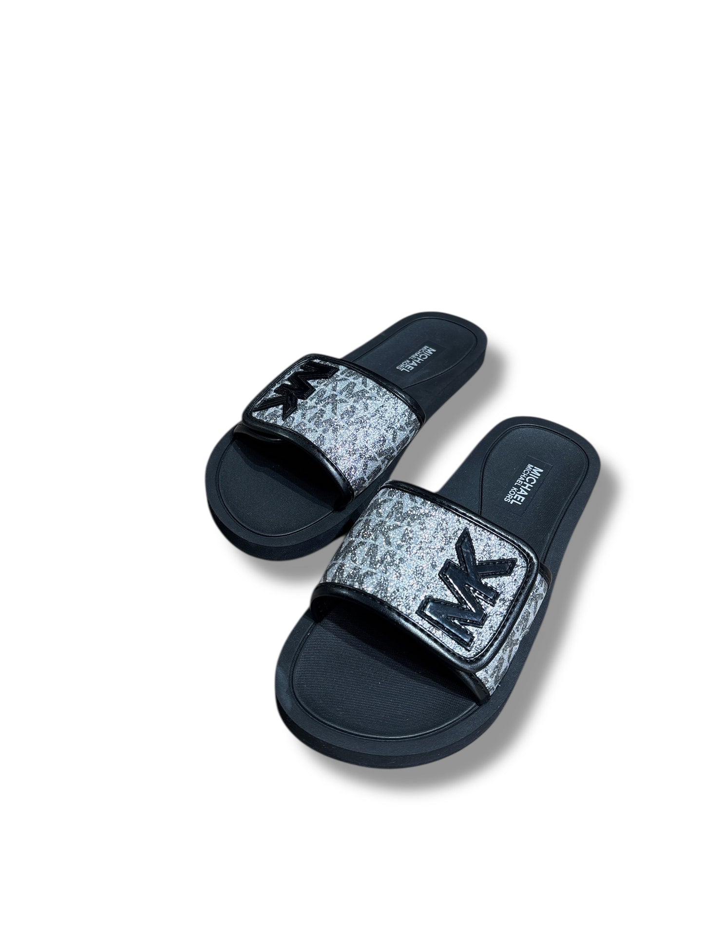 Sandalias Michael k negro/plateado con brillos, MK negro en 3D