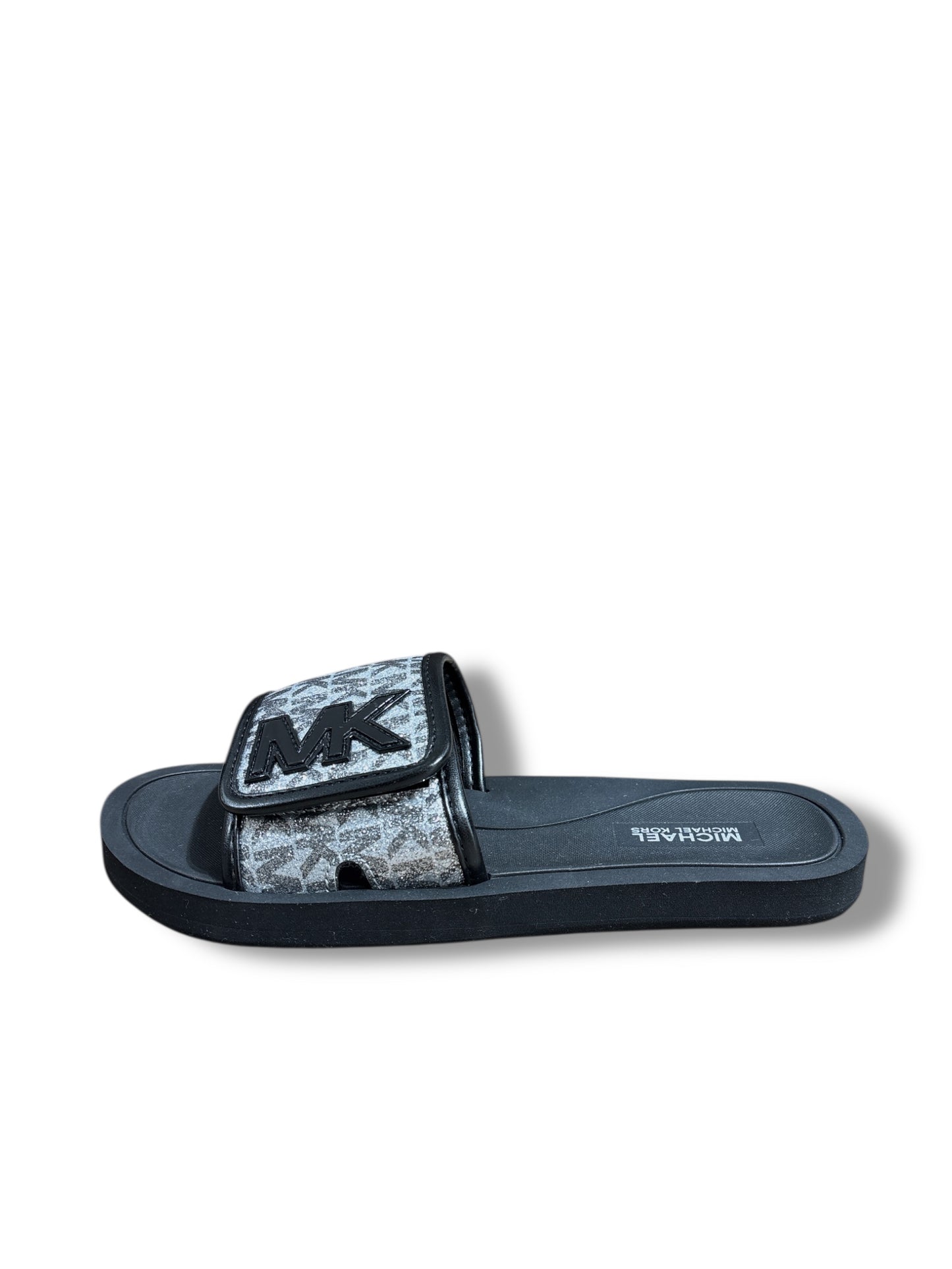 Sandalias Michael k negro/plateado con brillos, MK negro en 3D