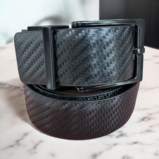 Cinturón Calvin K negro con textura y negro liso,con villa negra reversible para caballero