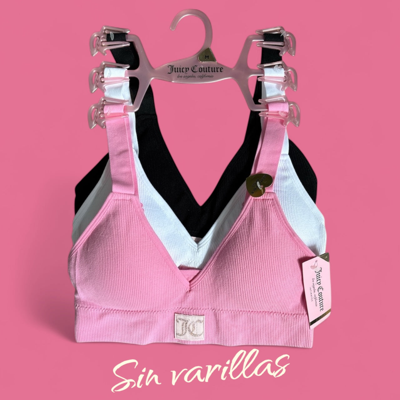 Brasier Top Juicy C Rosa, blanco y negro con parche el letras brillosas