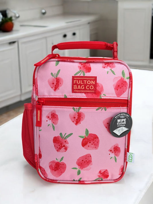 Lonchera Fulon Bag Co. Rosa/roja fresas térmica, forro duro con divisor