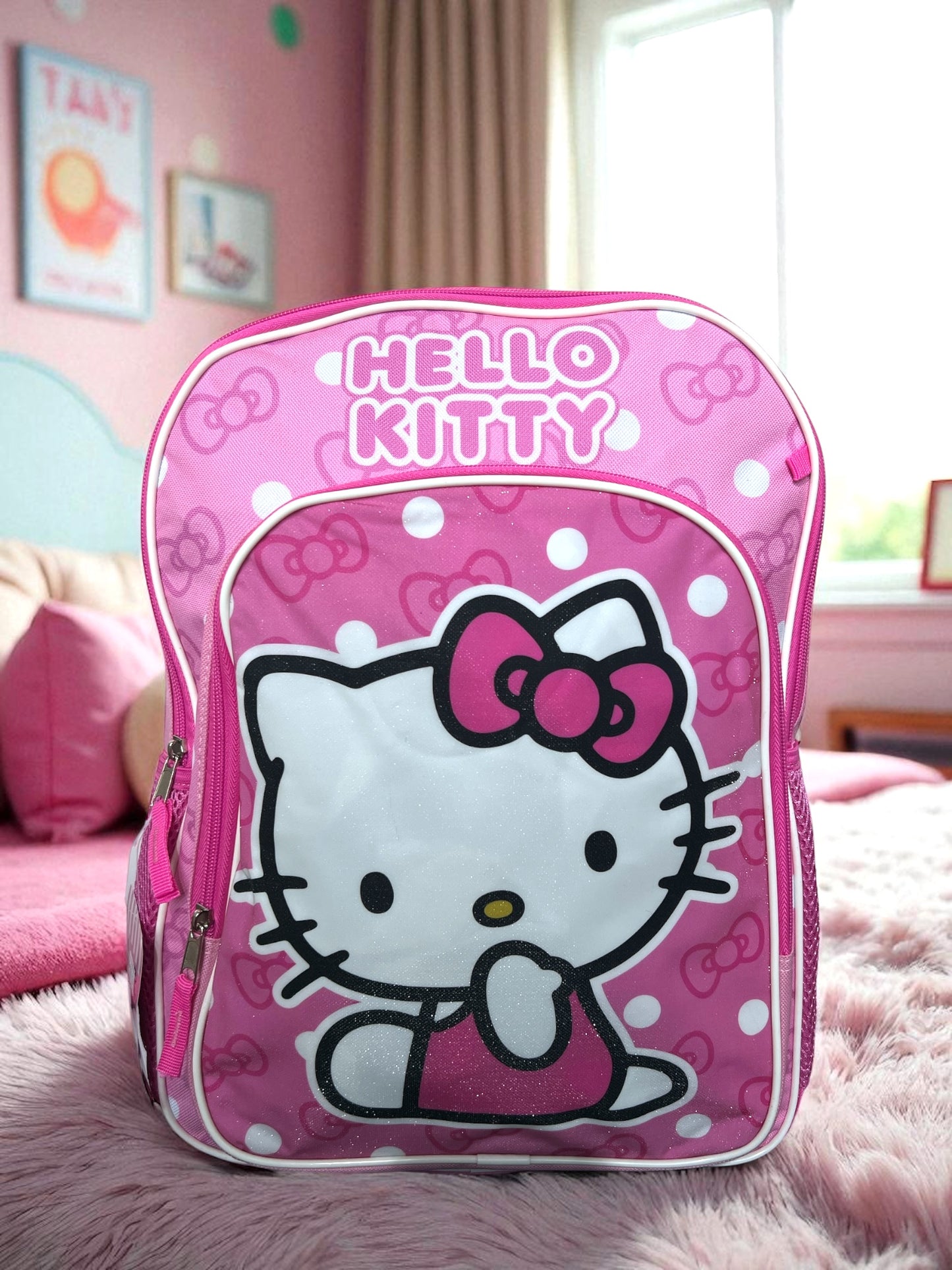 Backpack Hello Kitty rosa con audífonos
