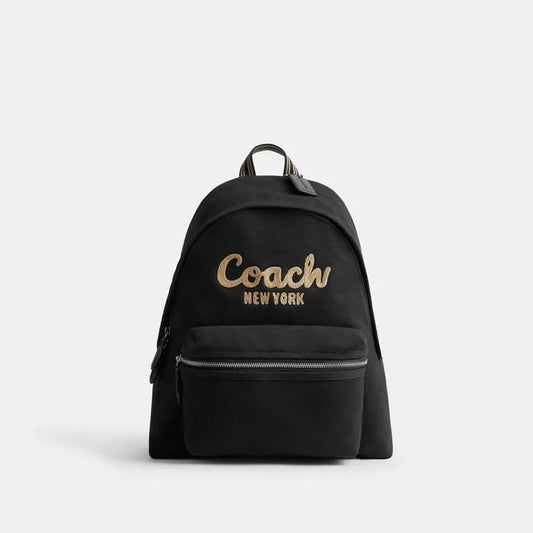 Backpackbook Bag Coach negra, cargo, letras camel