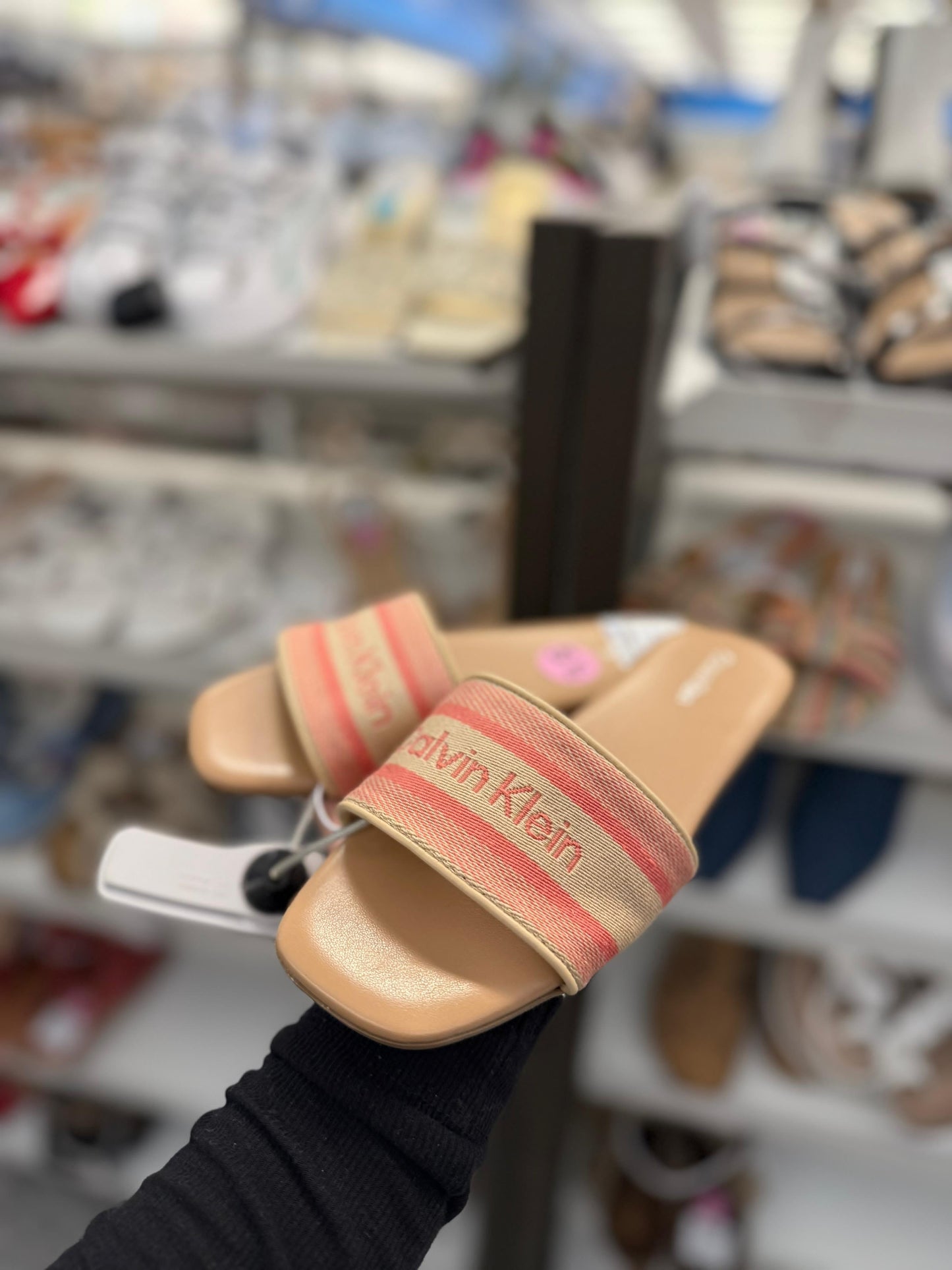 Sandalias Calvin K camel/rosa y letras bordadas