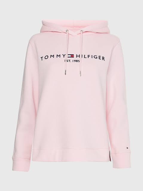 Sudadera Tommy H rosa con letras bordadas azul