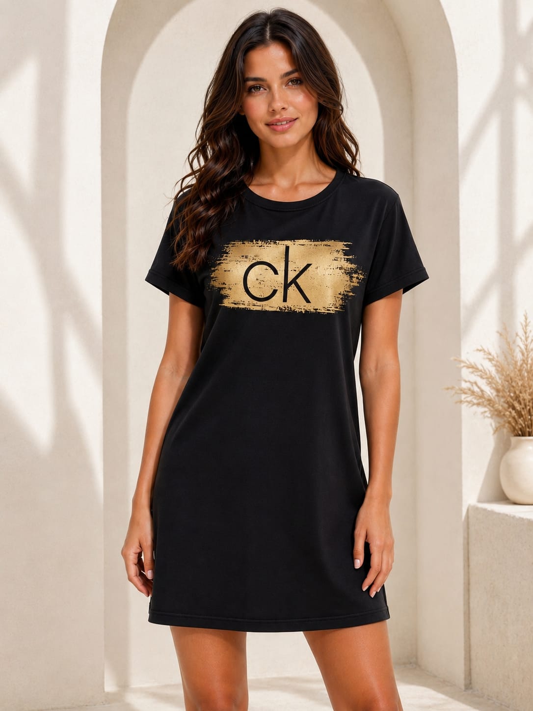 Vestido Calvin k negro con dorado