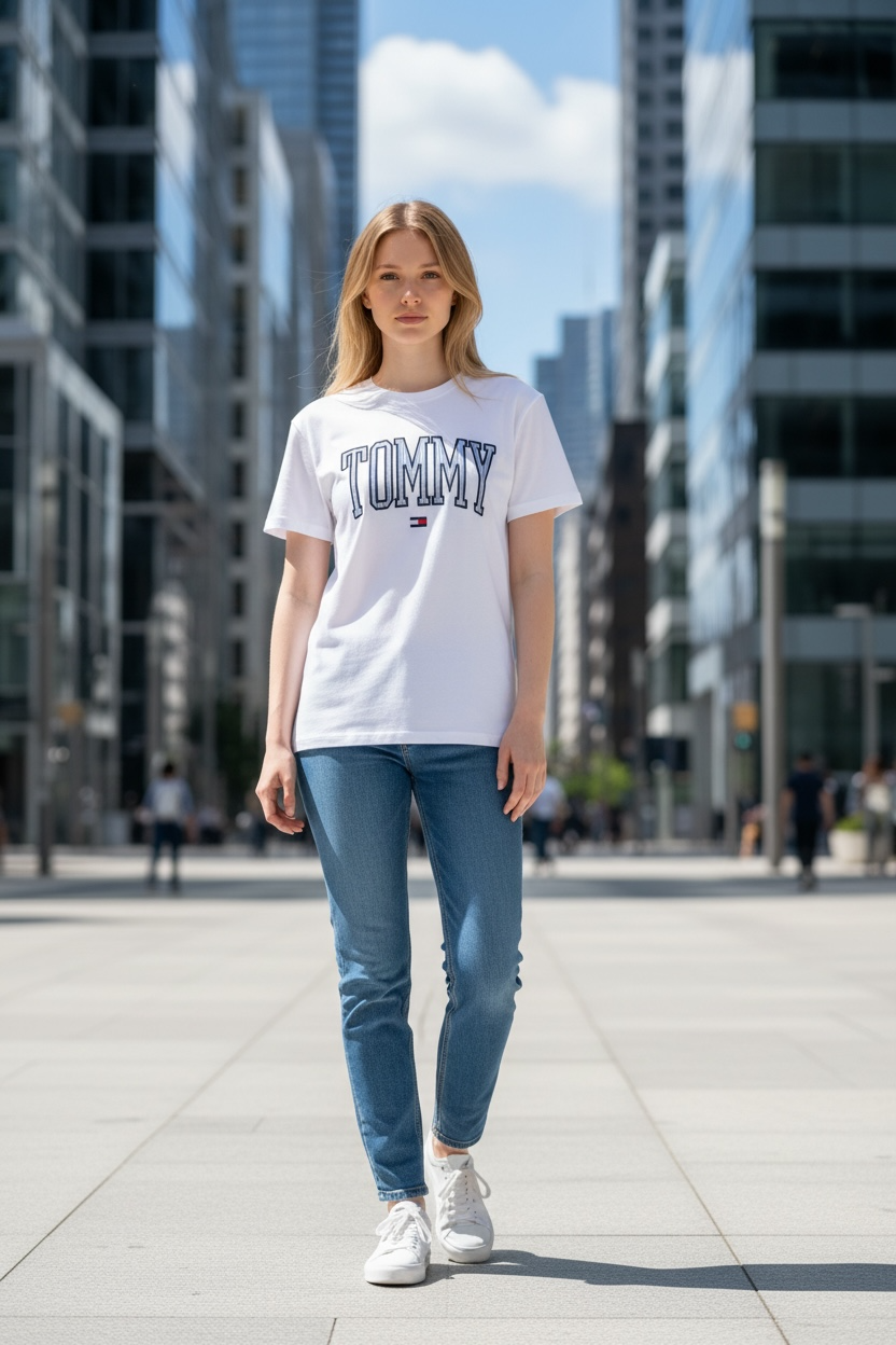 Playera Tommy H blanca con letras azul