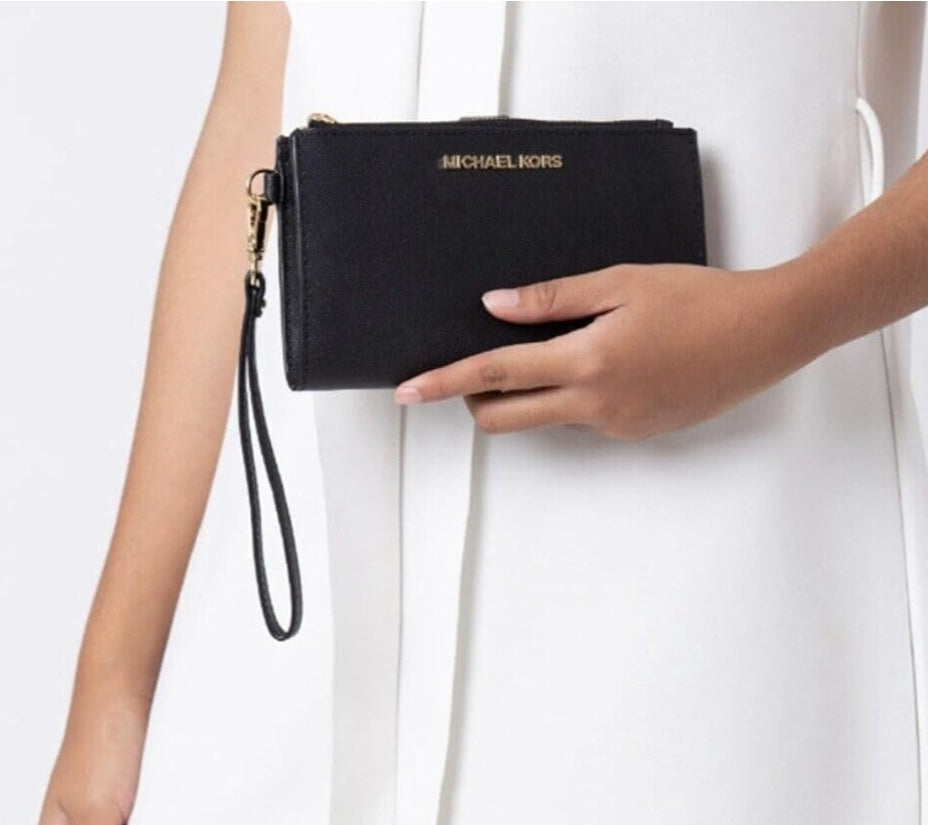 Cartera doble cierre Michael k negra/dorada