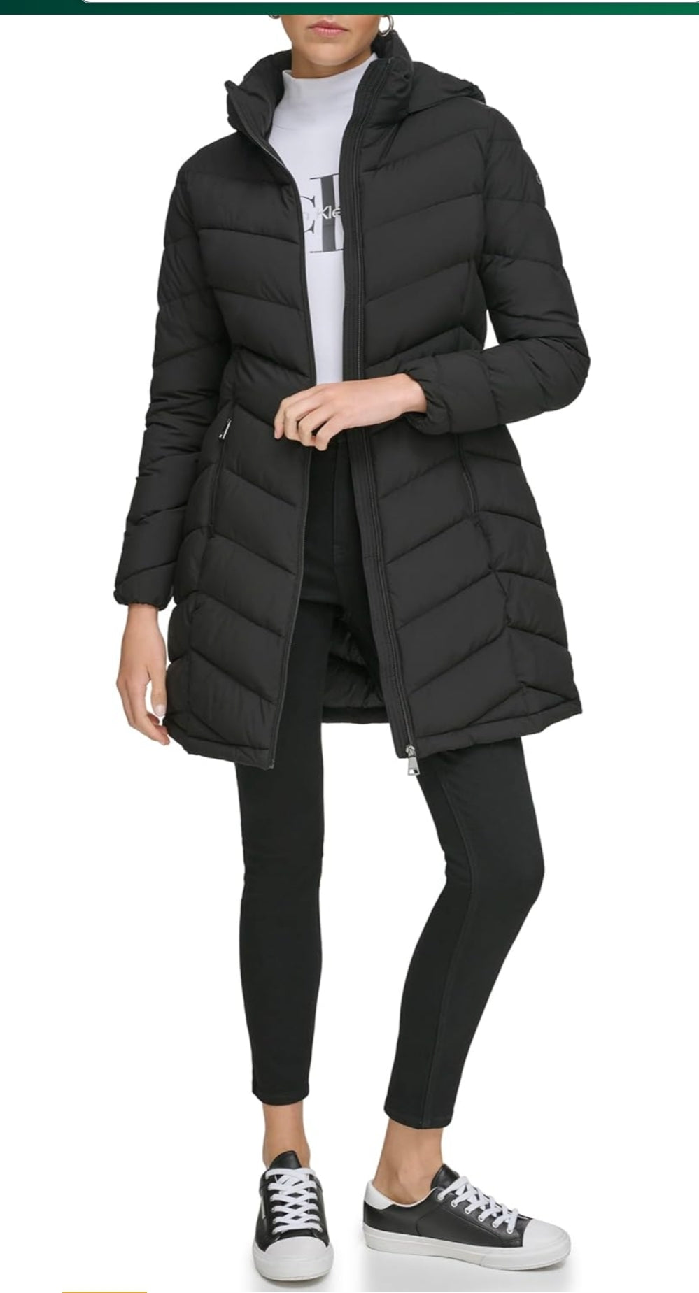 Chamarra Calvin K negra larga con gorro