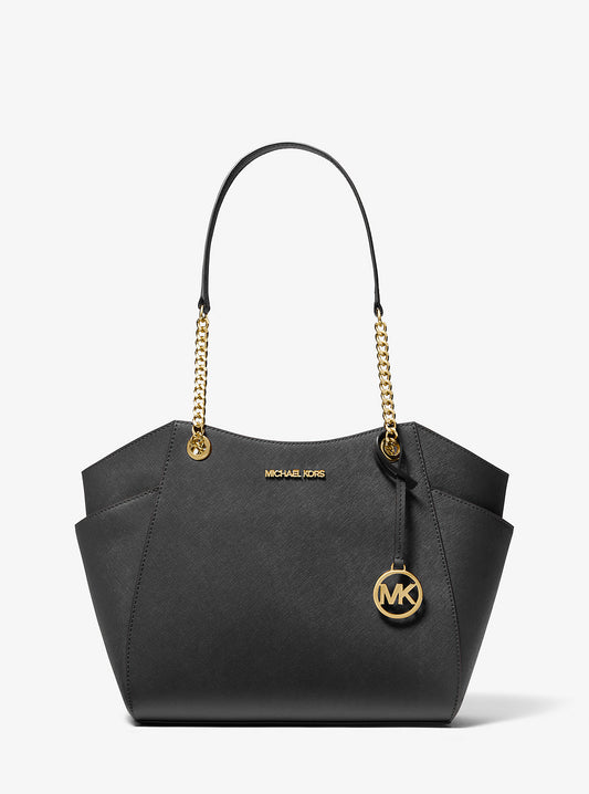 Tote Michael k jet set grande negra/dorado de piel saffiano