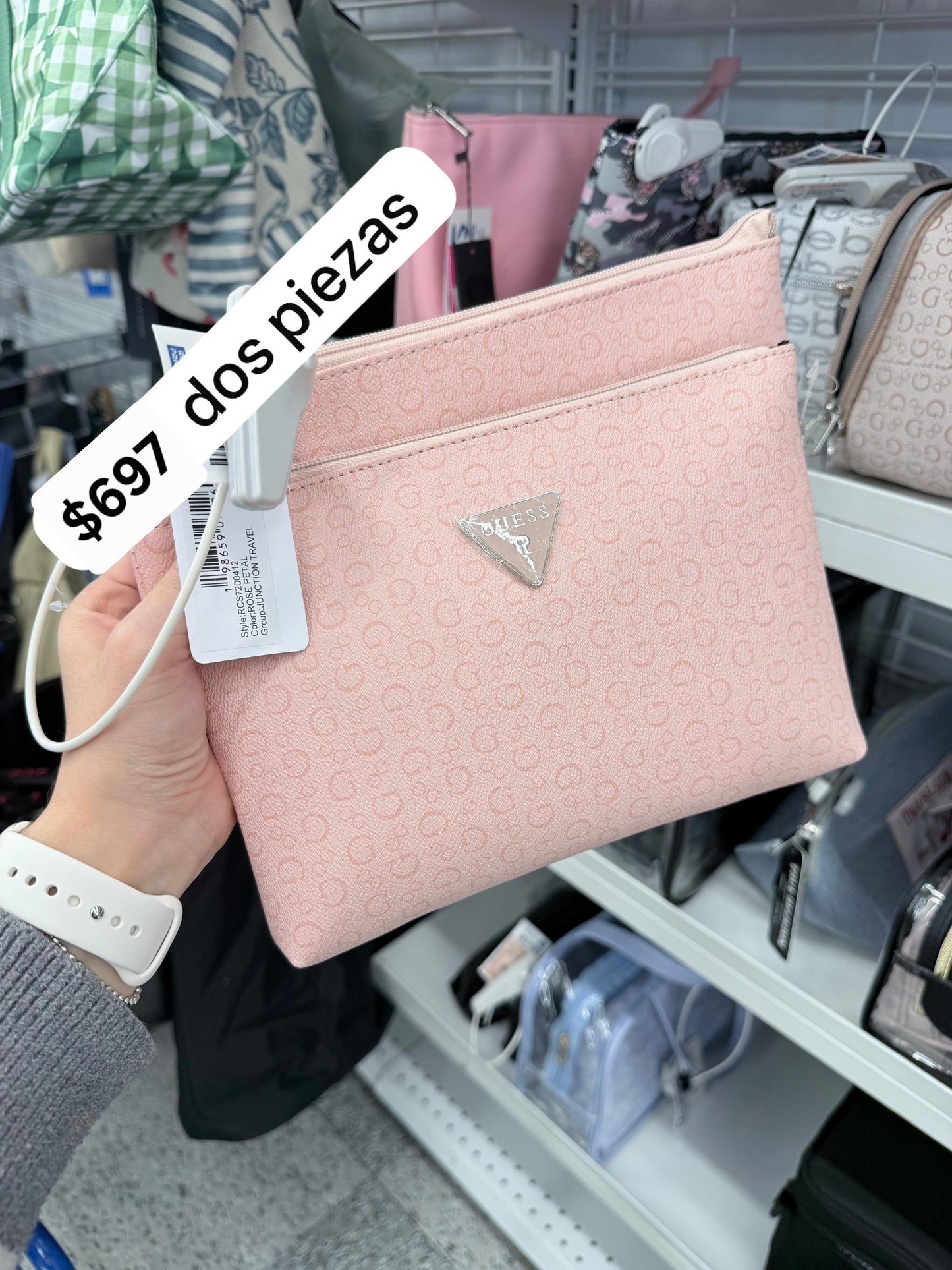 Cosmetiquera Guess dúo rosa con placa