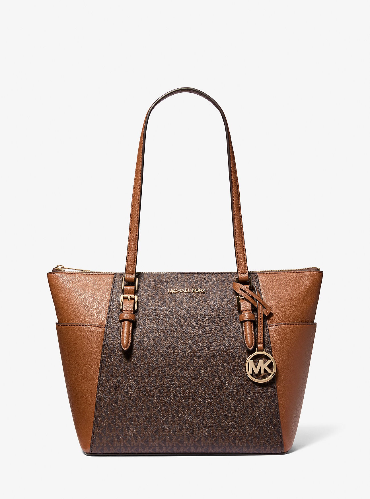 Tote Michael K Charlotte café con monogram cierre superior