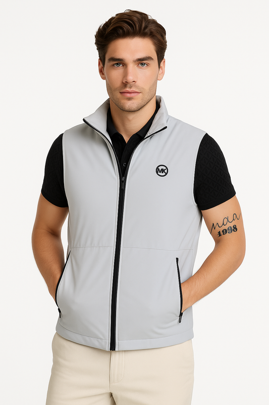 Chaleco Michael k gris, detalles en negro, bolsa oculta en pecho para caballero