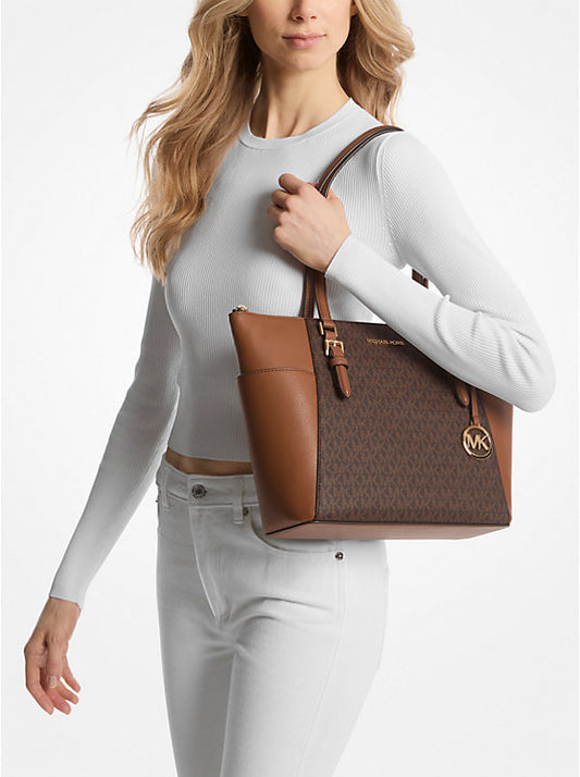 Tote Michael K Charlotte  café con monogram cierre superior