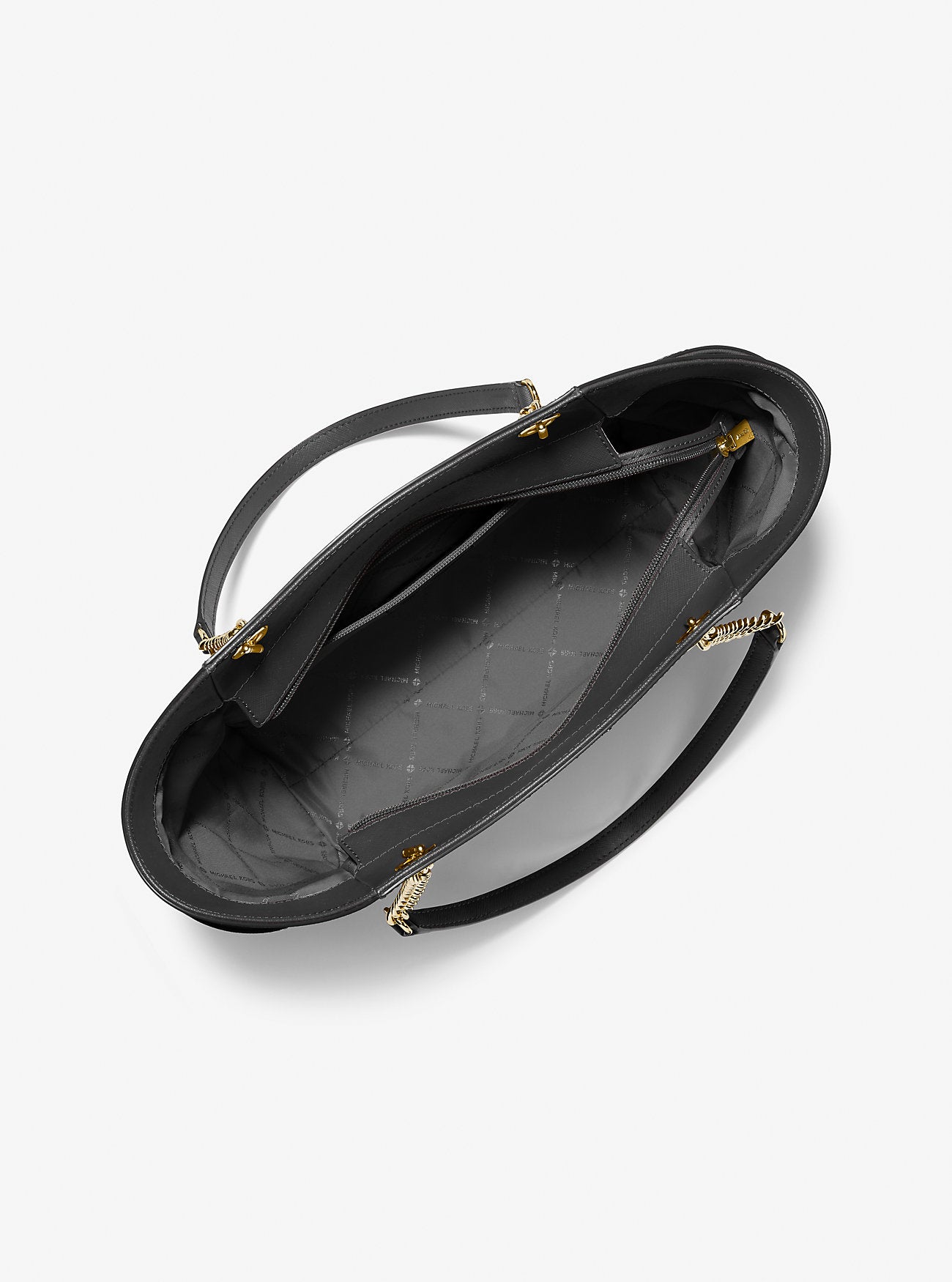 Tote Michael k jet set grande negra/dorado de piel saffiano