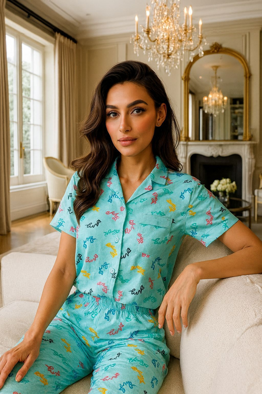 Pijama DKNY verde estampado letra cursiva de colores