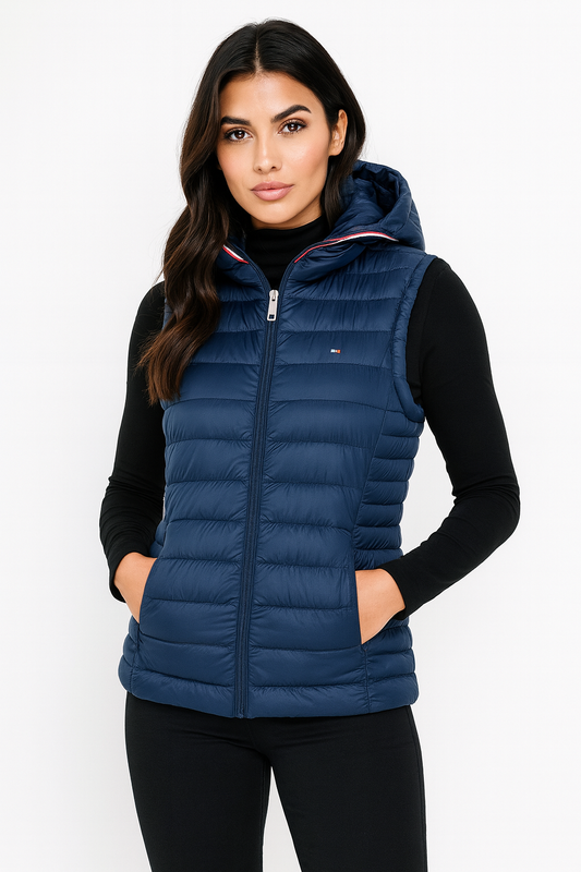 Chaleco Tommy H azul marino con gorro