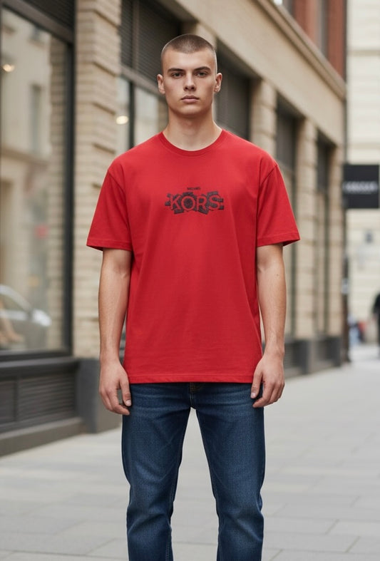 Playera Michael K roja con letras negras para caballero