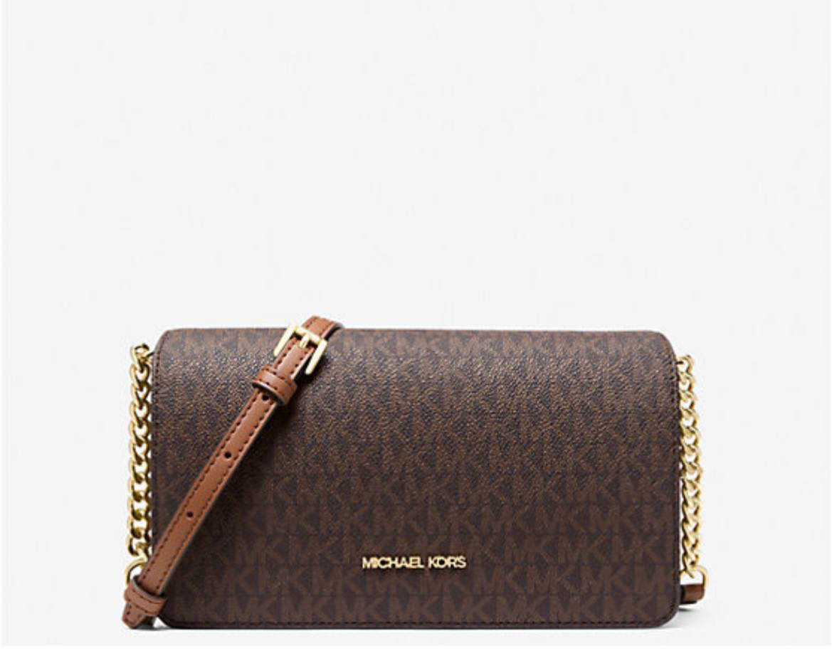 Crossbody Michael K café con monogram herrajes dorados