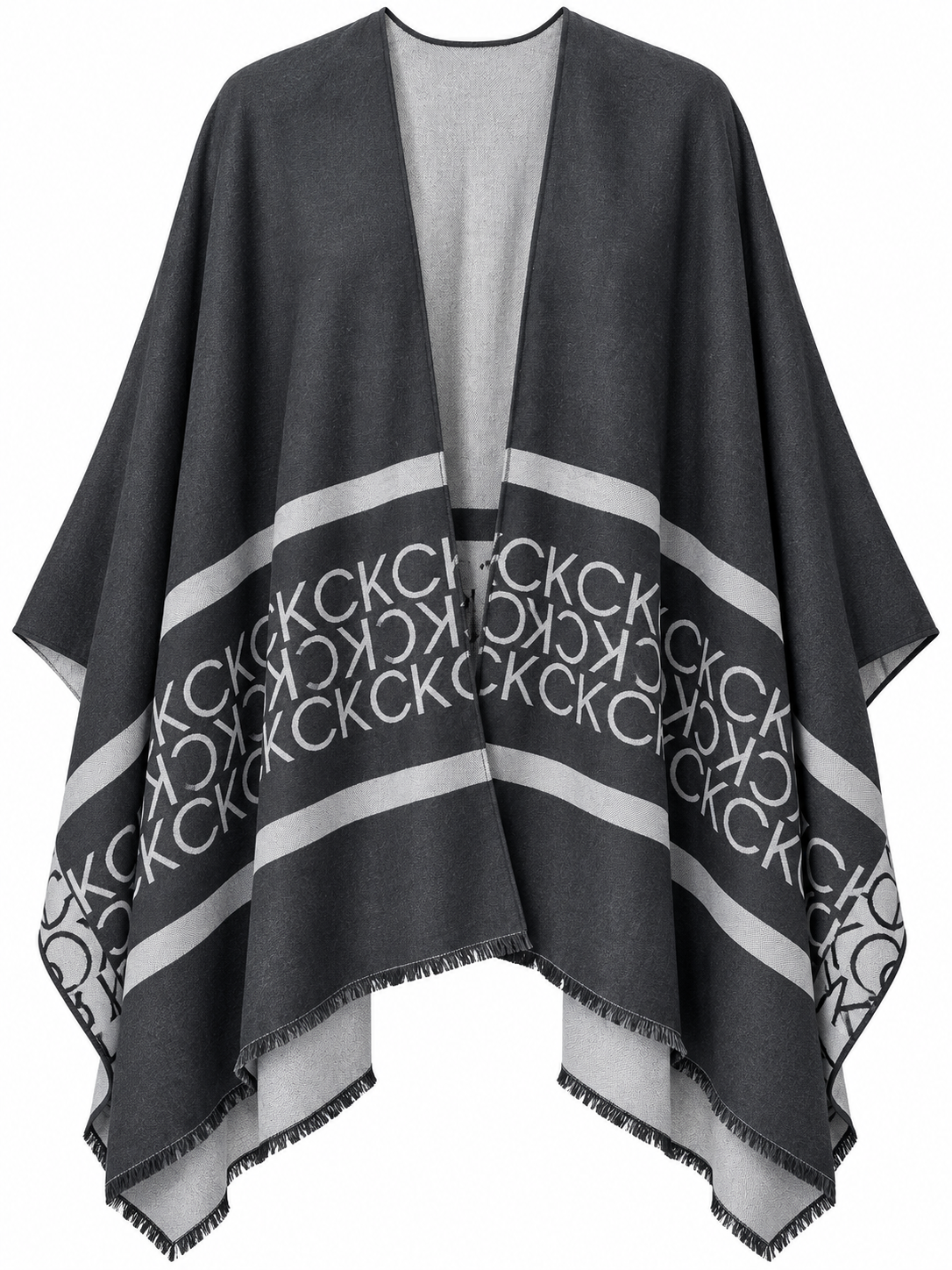 Poncho Calvin K Gris monogram y rayas