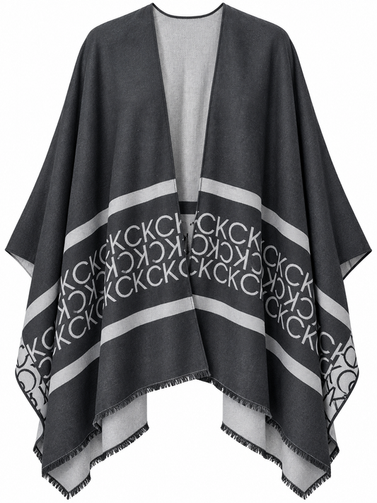 Poncho Calvin K Gris monogram y rayas