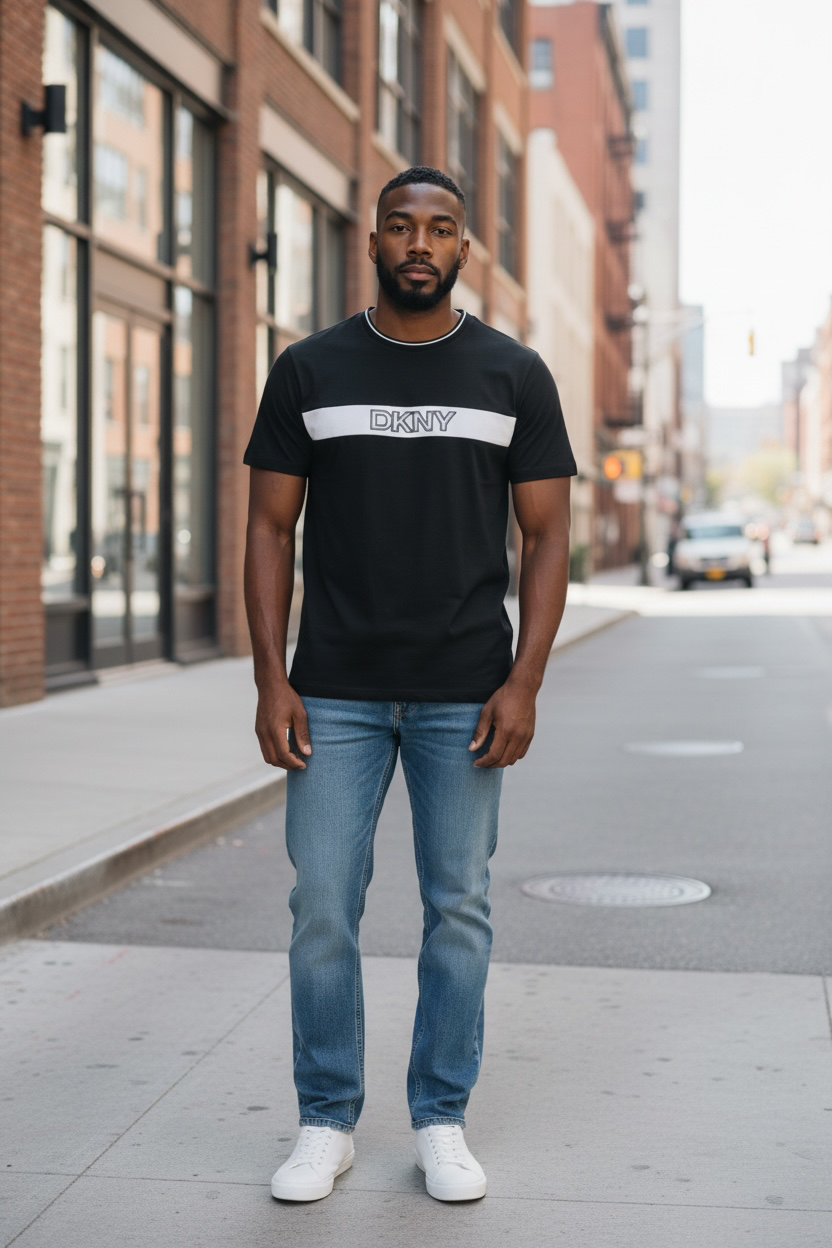 Playera DKNY negra con letras de goma