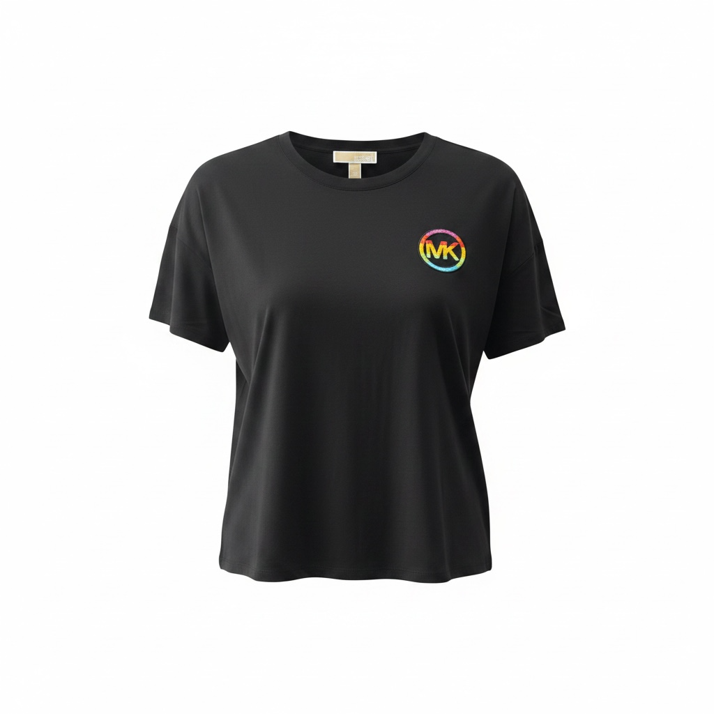 Playera Michael k negra con logo bordado de colores