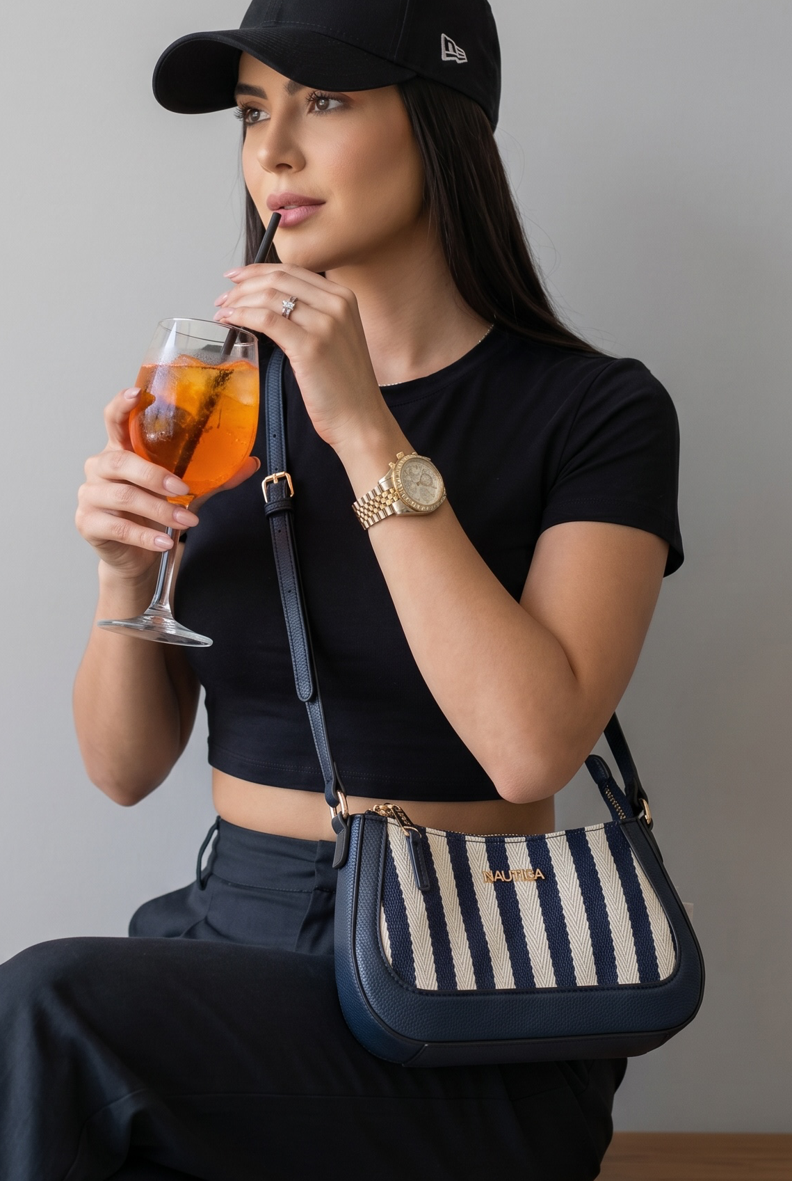 Crossbody náutica índigo stripe rayas azul marino
