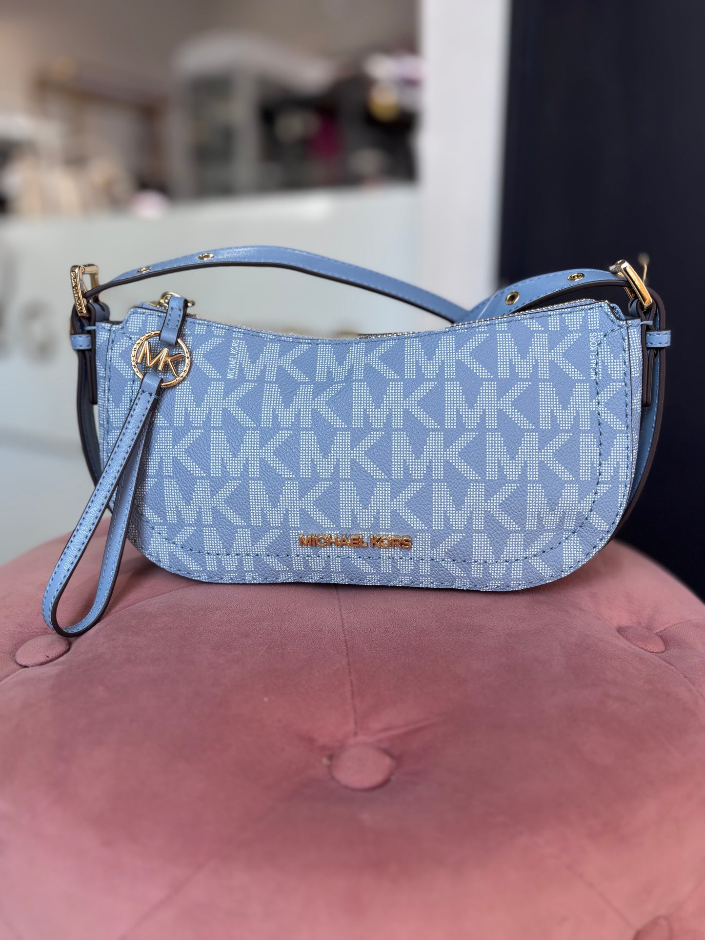 Crossbody Michael k azul con monogram