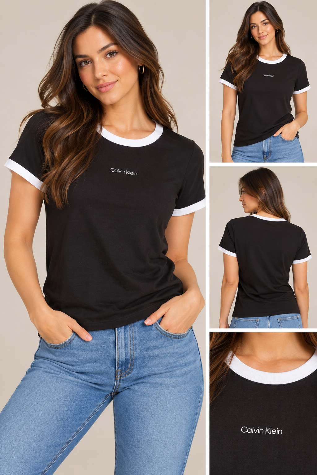 Playera Calvin k negra contorno blanco