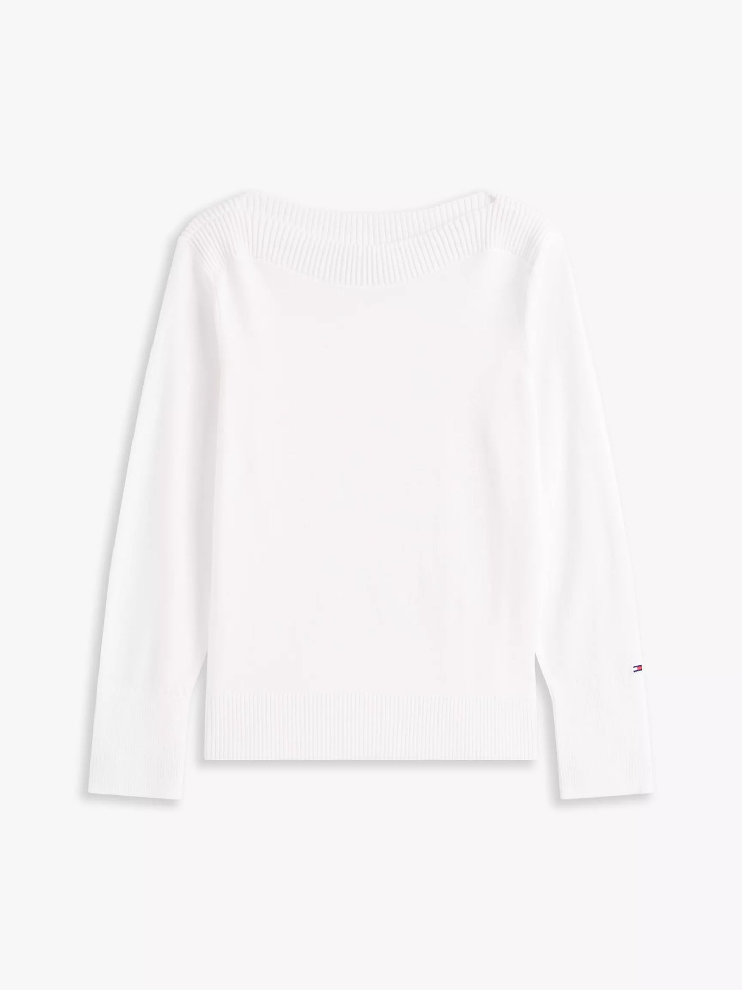 Suéter Tommy H blanco de cuello ancho con bandera bordada en puños
