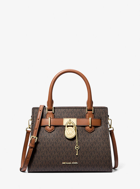 Tote Michael K Satchel Hamilton café con monogram candado y llave