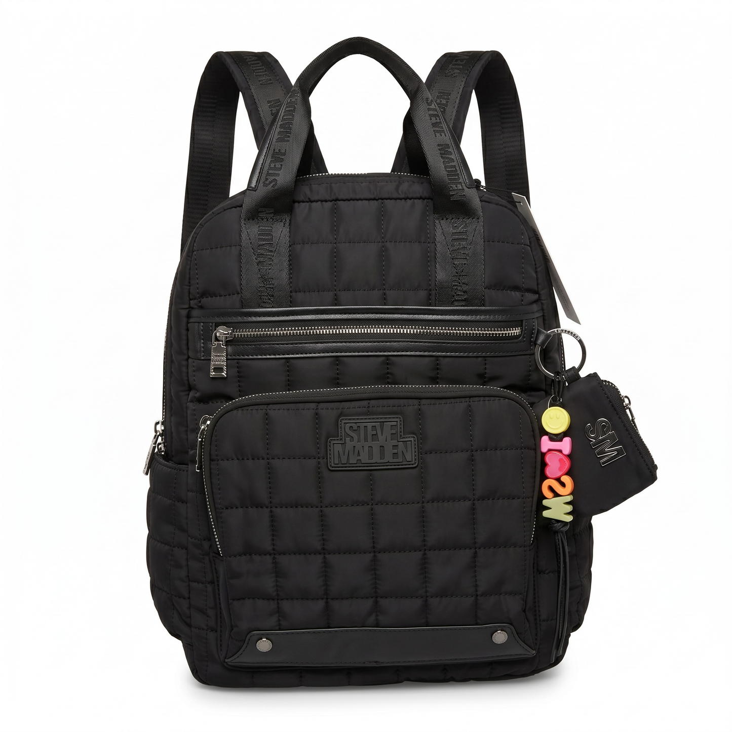 Backpack Steve M negra con monedero y Charm capitonada grande