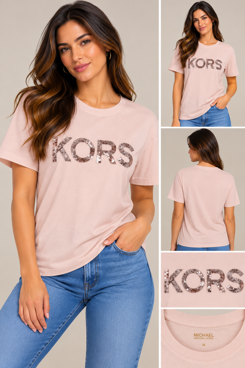 Playera Michael k Rosa letras lentejuelas