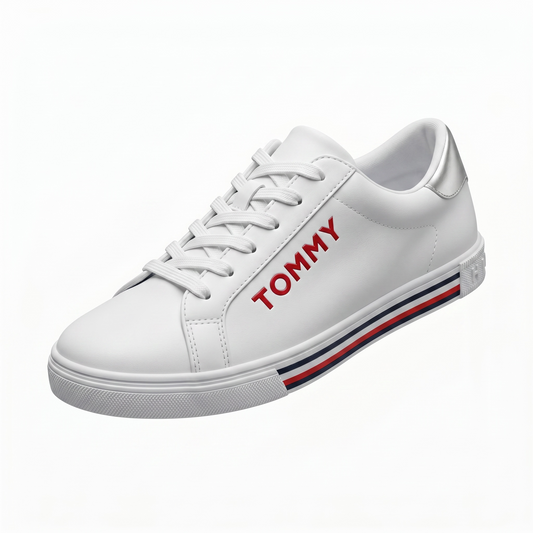 Tenis Tommy H blancos con letras rojas