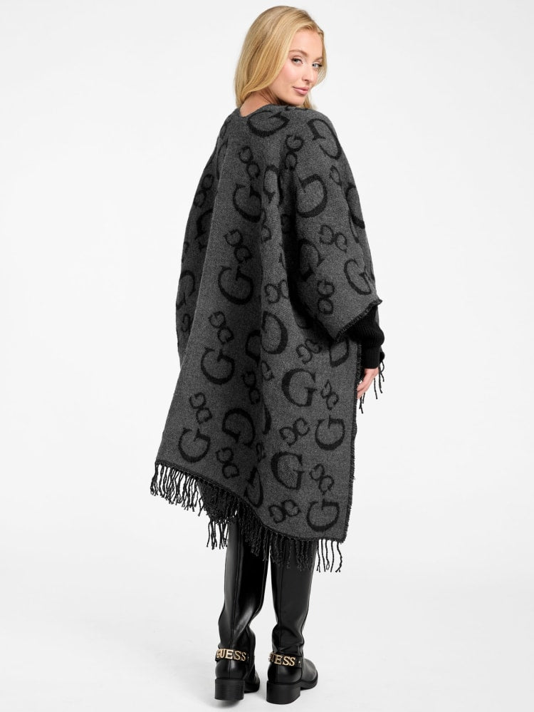 Poncho Guess gris con monogram negro