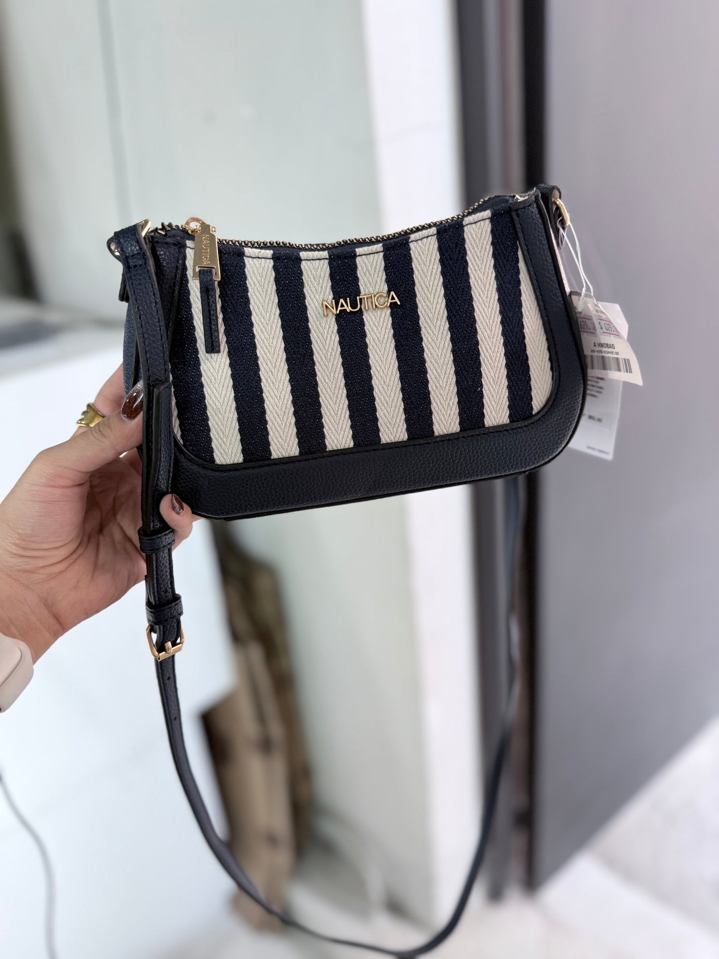 Crossbody náutica índigo stripe rayas azul marino