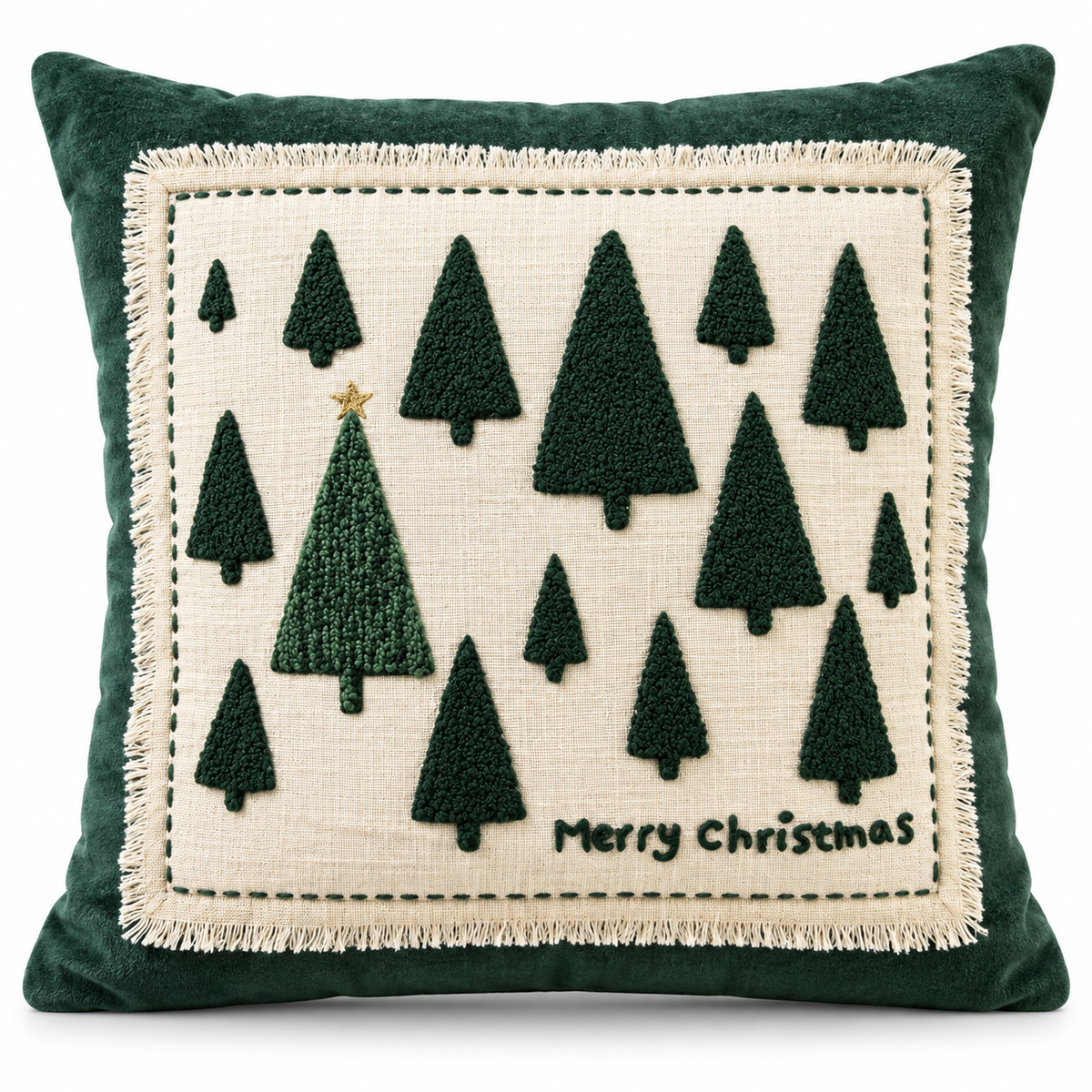 Cojín decorativo navideño verde pinos Navidad