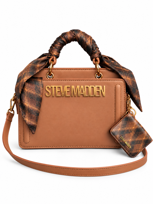 Crossbody Steve Madden camel pañuelo y monedero café
