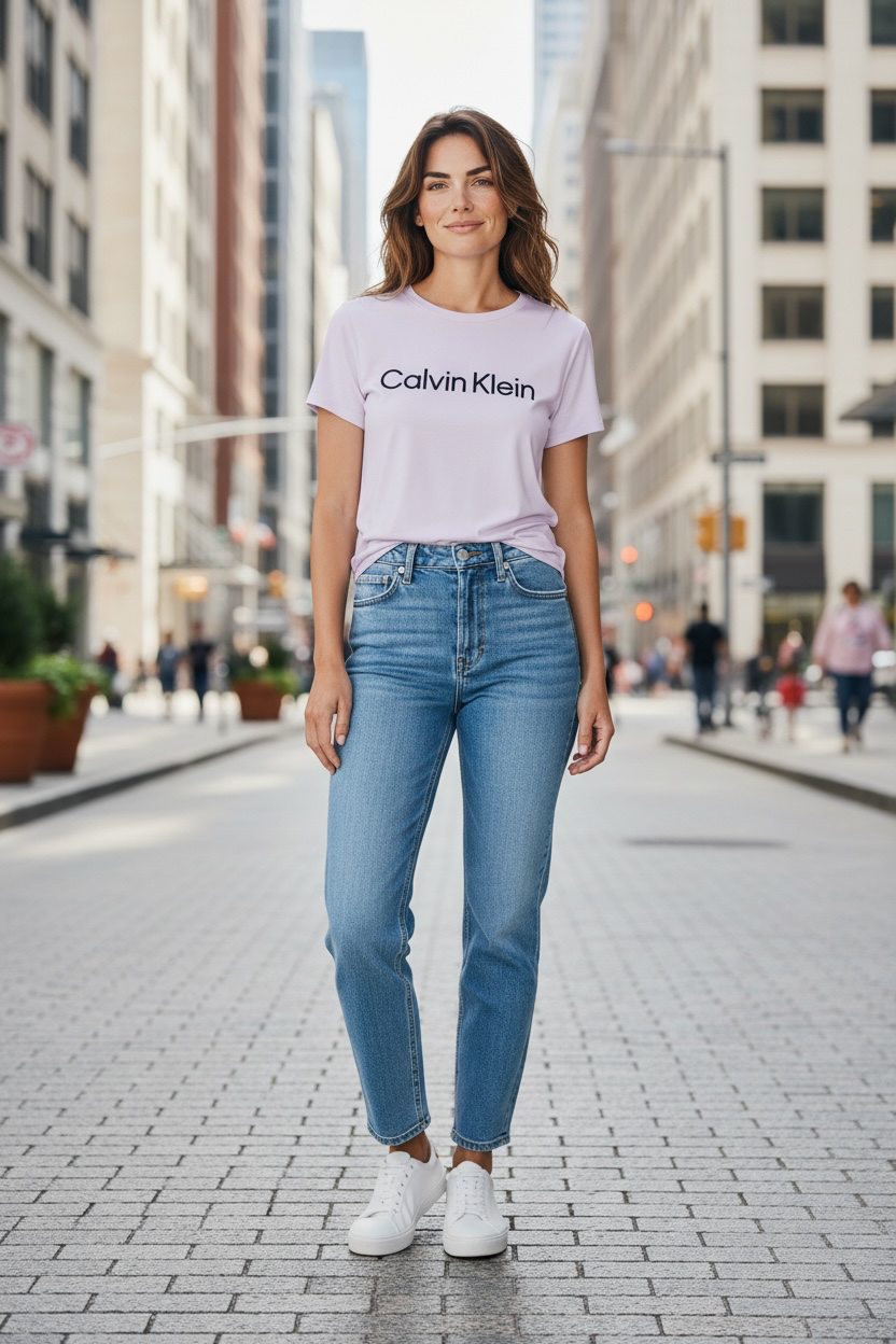 Playera Calvin K lila con letras negras