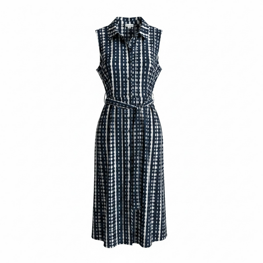 Vestido CK azul marino con blanco, botones talla 16 o 2xL