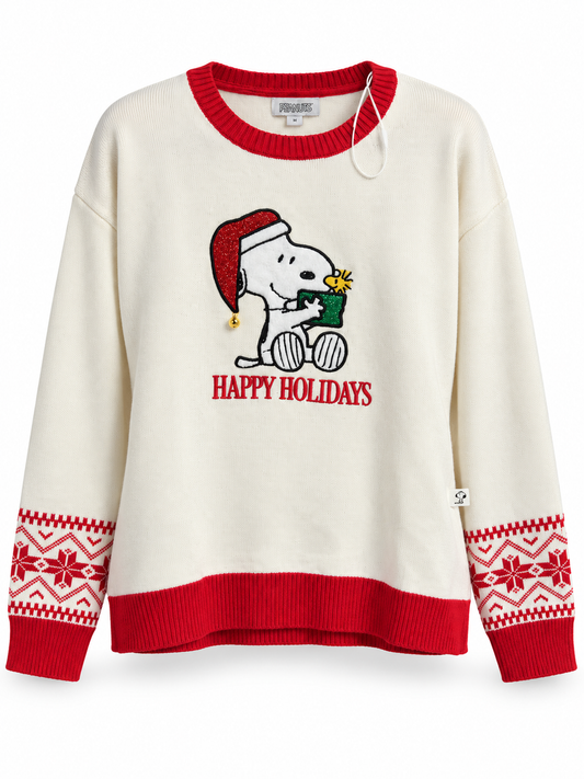 Suéter snoopy navideño blanco y rojo