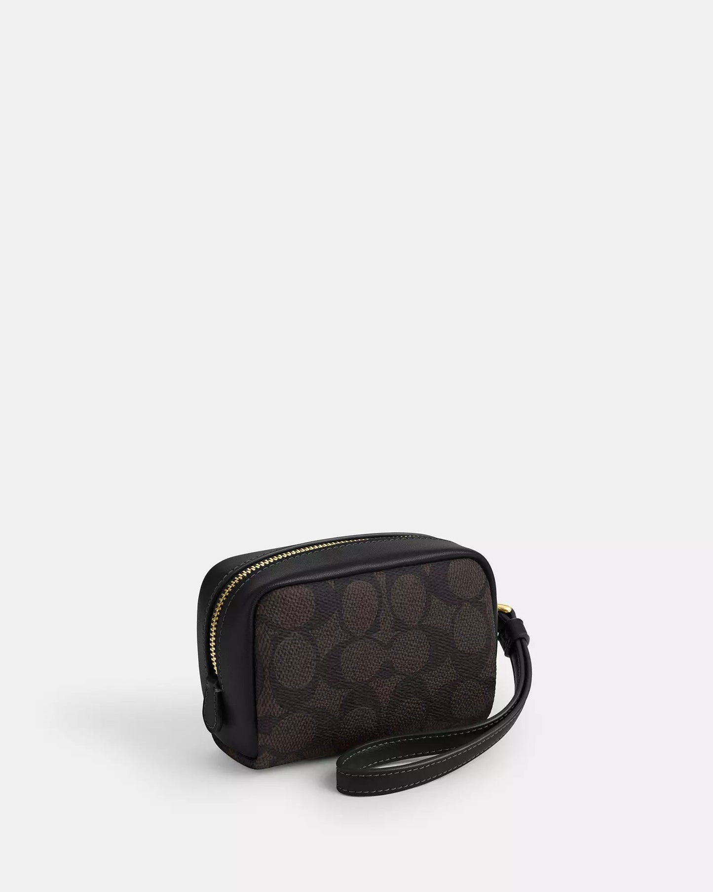 Monedero Coach chocolate/negro con canvas, strap y placa dorada