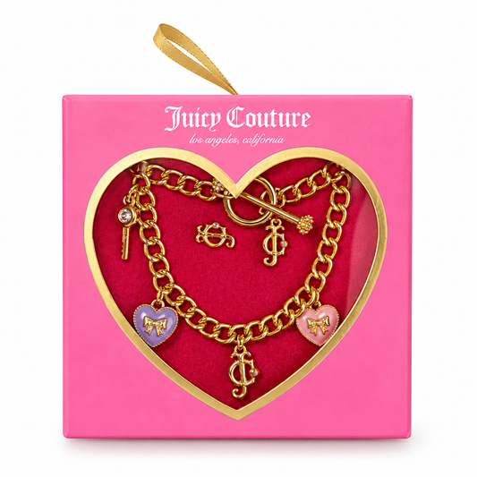 Brazalete Juicy couture charms corazón y aretes