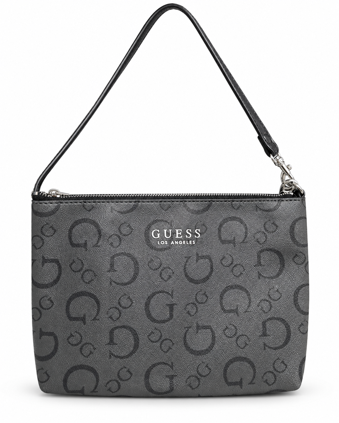Bolsa Guess chica de hombro con monograma gris y negro