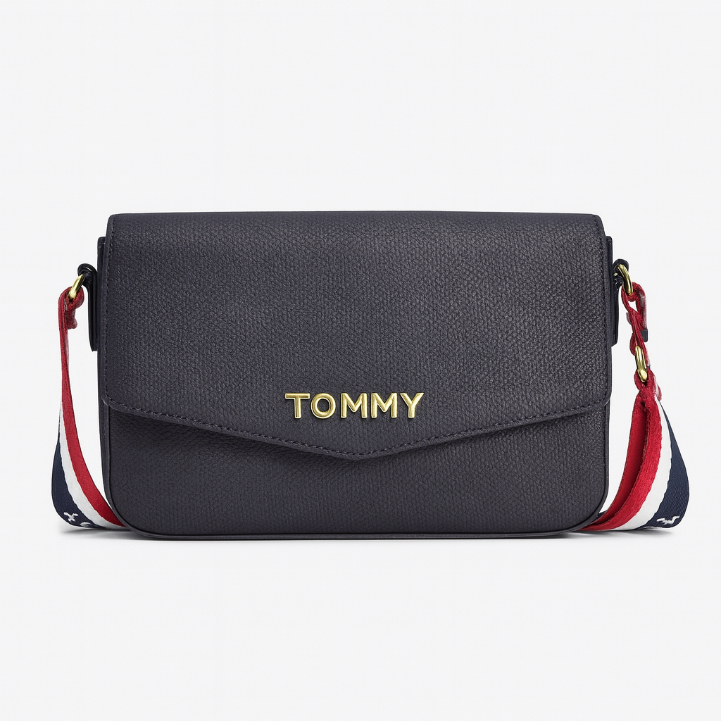 Crossbody Tommy H negra con strap textil