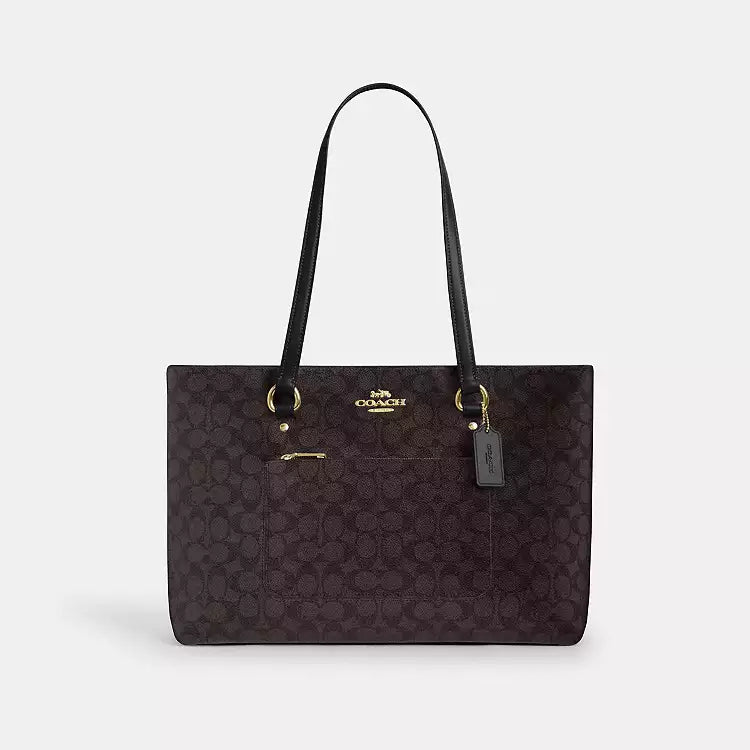 Tote Coach café con herrajes dorados